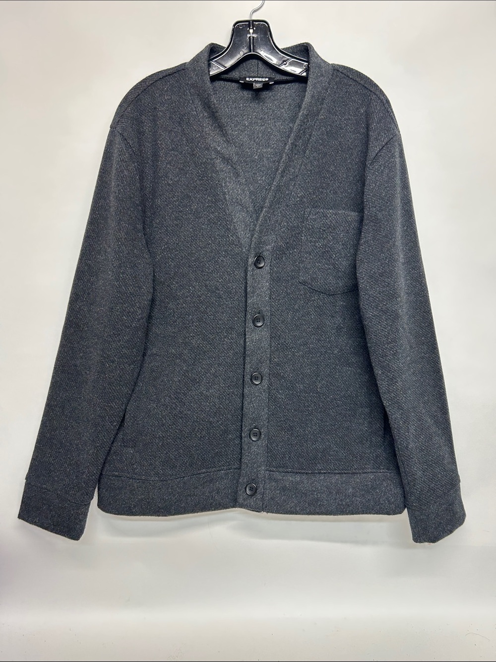 Express Men’s Charcoal Gray V-Neck Button Cardigan